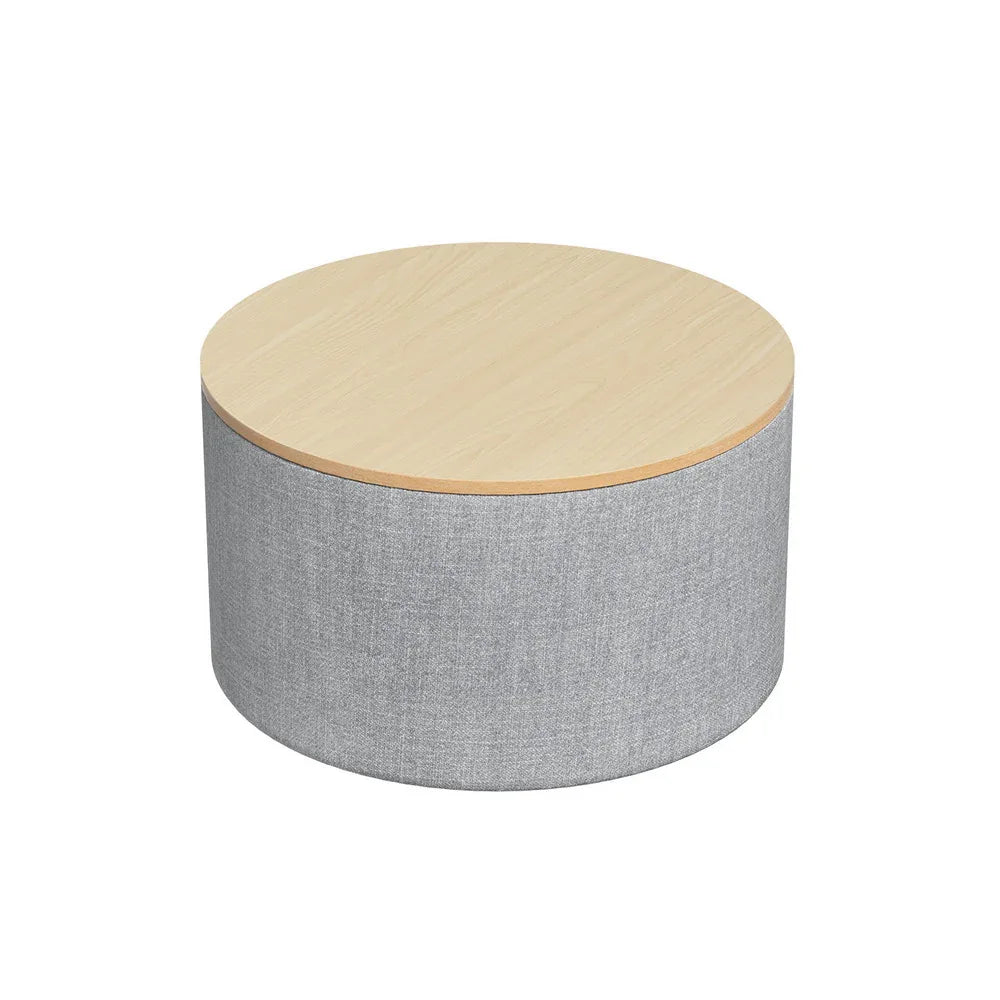 Artiss Storage Ottoman Blanket Box 60cm Linen Round Grey - Mekamart Australia