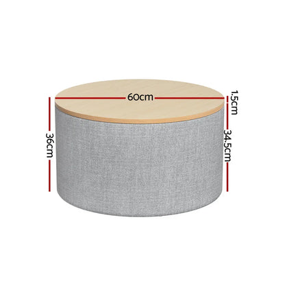 Artiss Storage Ottoman Blanket Box 60cm Linen Round Grey - Mekamart Australia