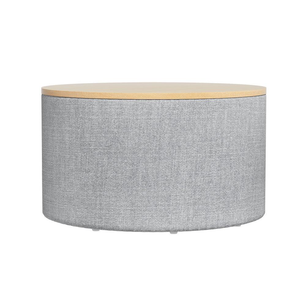 Artiss Storage Ottoman Blanket Box 60cm Linen Round Grey - Mekamart Australia