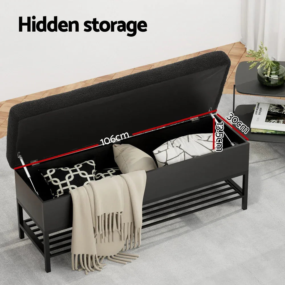Artiss Storage Ottoman Blanket Box 110cm Boucle Shelf - Mekamart Australia