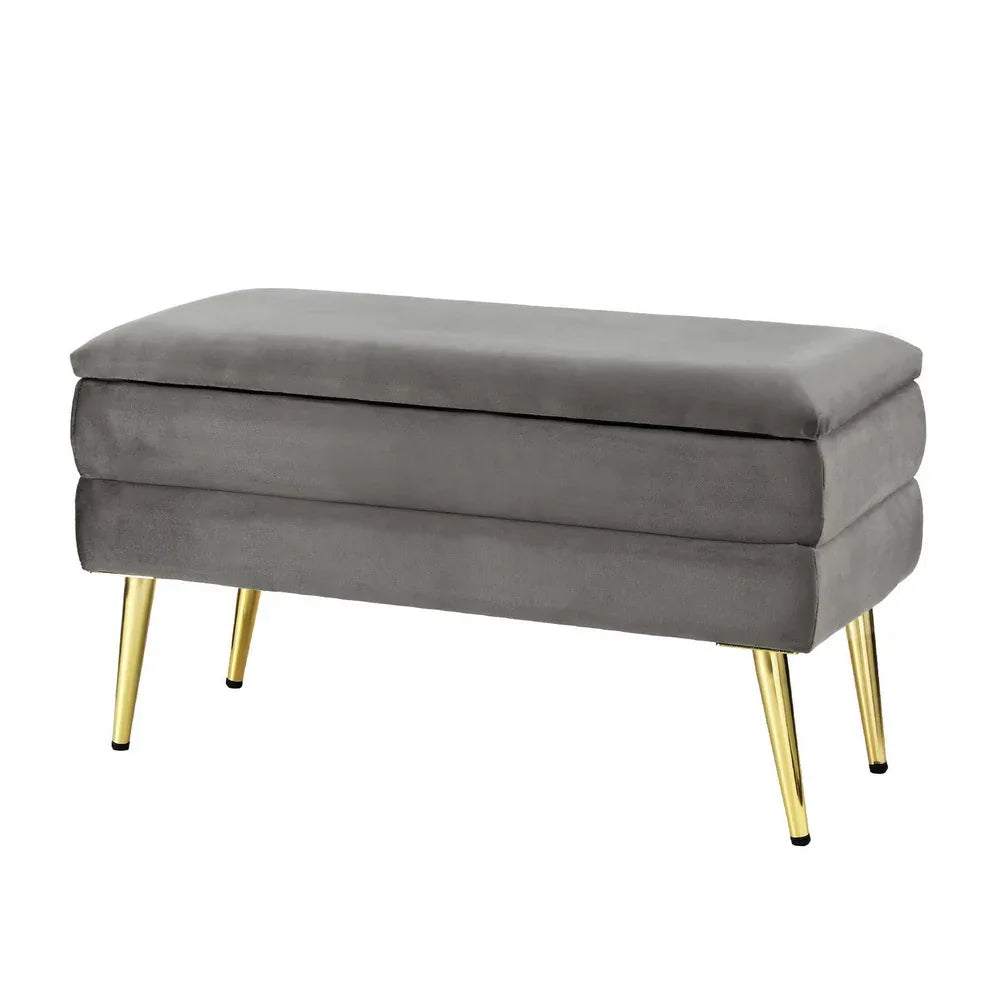Artiss Ottoman Storage Foot Stool Velvet Grey - Mekamart Australia