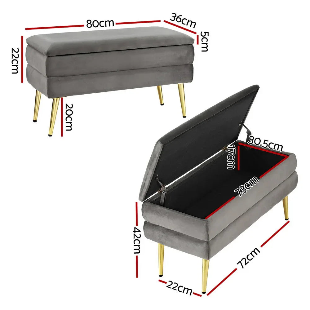 Artiss Ottoman Storage Foot Stool Velvet Grey - Mekamart Australia