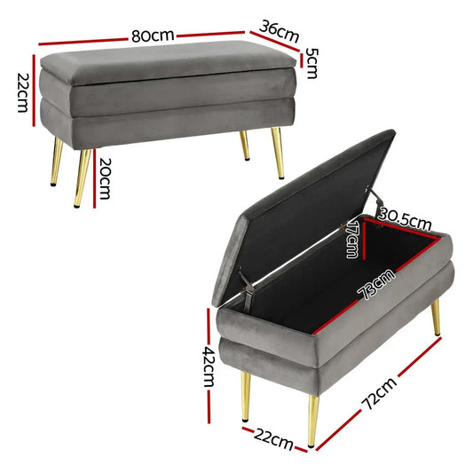 Artiss Ottoman Storage Foot Stool Velvet Grey - Mekamart Australia
