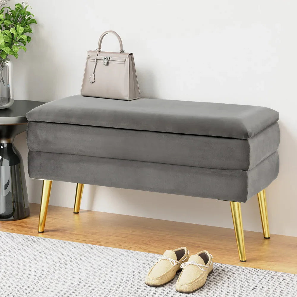 Artiss Ottoman Storage Foot Stool Velvet Grey - Mekamart Australia