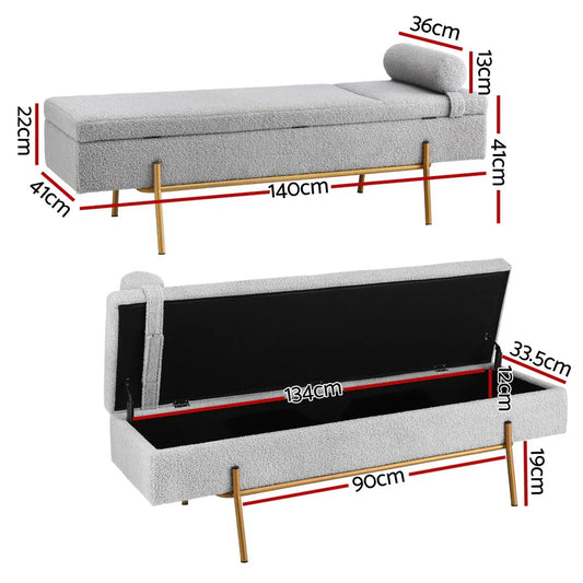 Artiss Storage Ottoman Bed 140cm Pillow Foot Stool - Mekamart Australia