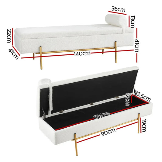 Artiss Storage Ottoman Bed 140cm Pillow Boucle Fabric - Mekamart Australia