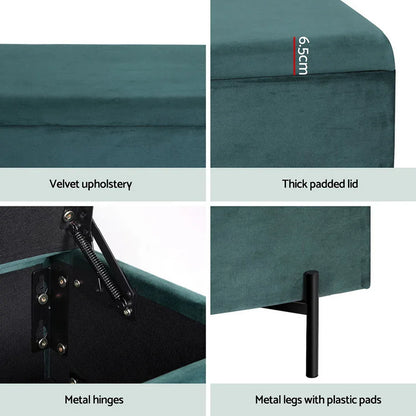 Artiss Storage Ottoman Blanket Box 140cm Velvet Green - Mekamart Australia