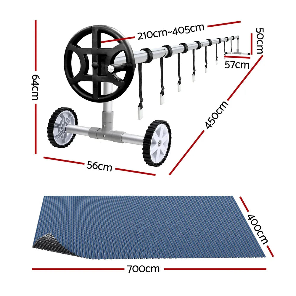 Aqua Buddy Pool Cover 600 Micron 7x4m w/ Roller 4m Swimming Pools Black Solar Blanket - Mekamart Australia