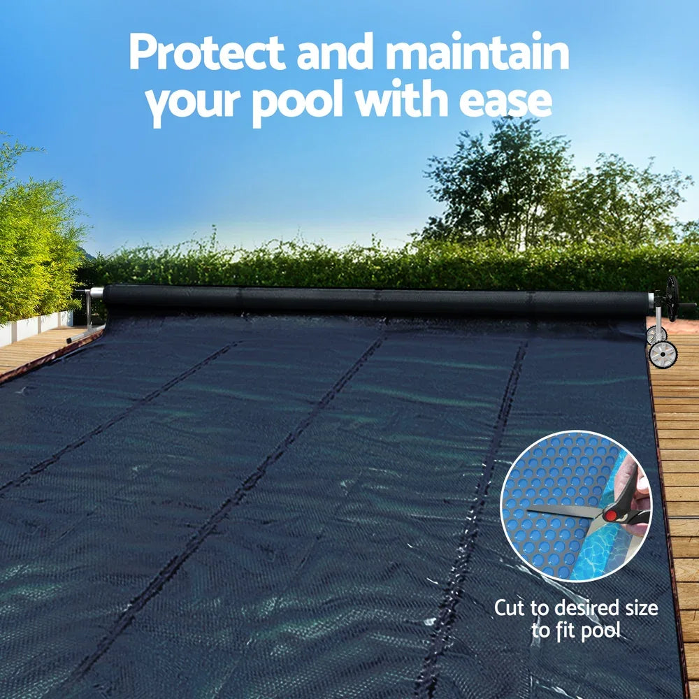 Aqua Buddy Pool Cover 600 Micron 7x4m w/ Roller 4m Swimming Pools Black Solar Blanket - Mekamart Australia