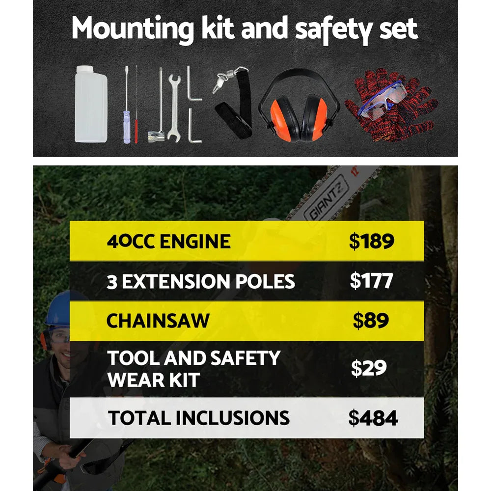 Giantz 40CC Pole Chainsaw Hedge Trimmer Brush Cutter Whipper Saw 4-Stroke 7-in-1 - Mekamart Australia