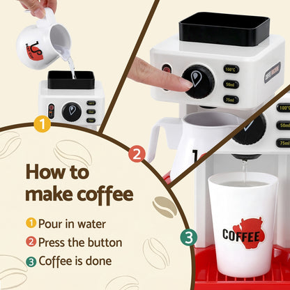 Keezi Kids Pretend Role Play Toy Coffee Shop with Coffee Maker Machine Play Money Food Tea Party Set