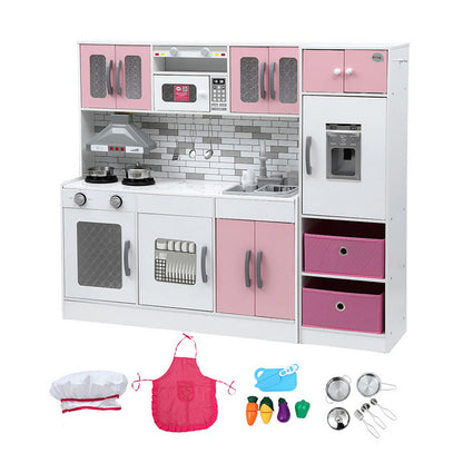 Keezi Kids Kitchen Playset 2-Piece Wooden Pretend Play Coffee Maker Toy 100CM Pink
