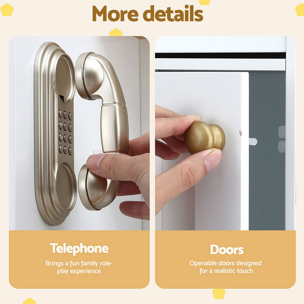 Keezi Kids Kitchen Play Set Wooden Pretend Toys Cooking Children Storage Golden