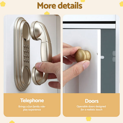 Keezi Kids Kitchen Play Set Wooden Pretend Toys Cooking Children Storage Golden