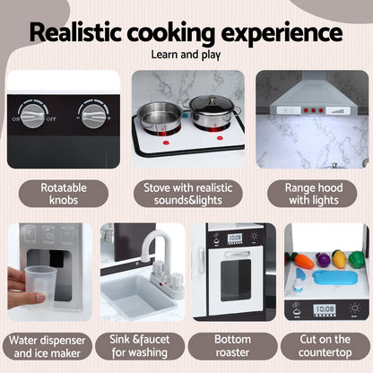 Keezi Kids Kitchen Play Set Wooden Pretend Cooking Playset w/Sounds Lights Black