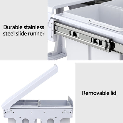 Cefito Pull Out Bin Kitchen Triple Slide Garbage Rubbish Bins Basket White 31L