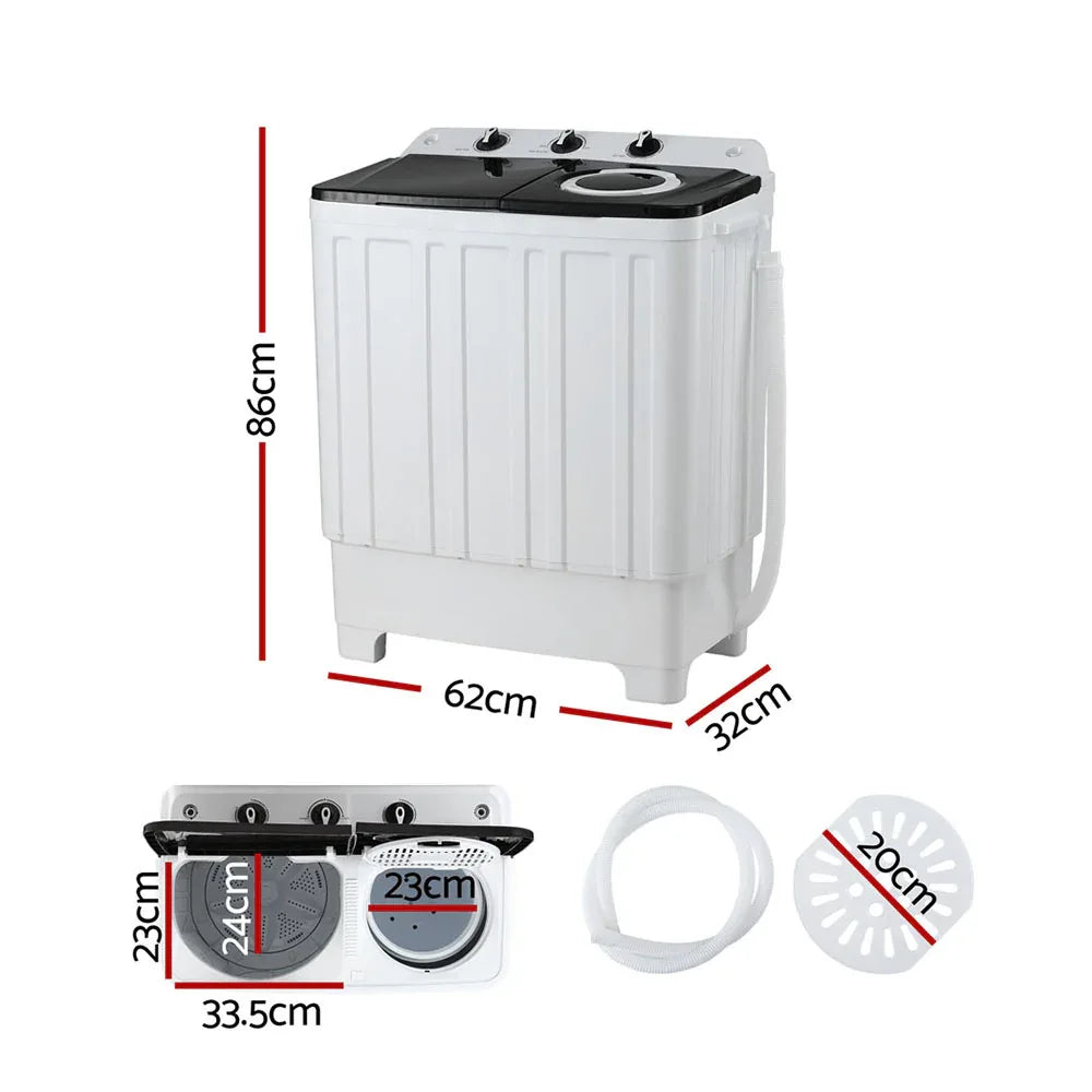 Devanti Portable Washing Machine Twin Tub 7KG White - Mekamart Australia