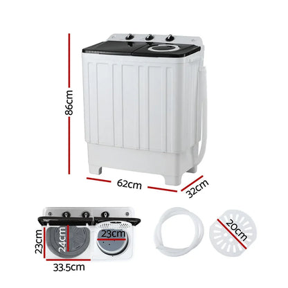 Devanti Portable Washing Machine Twin Tub 7KG White - Mekamart Australia