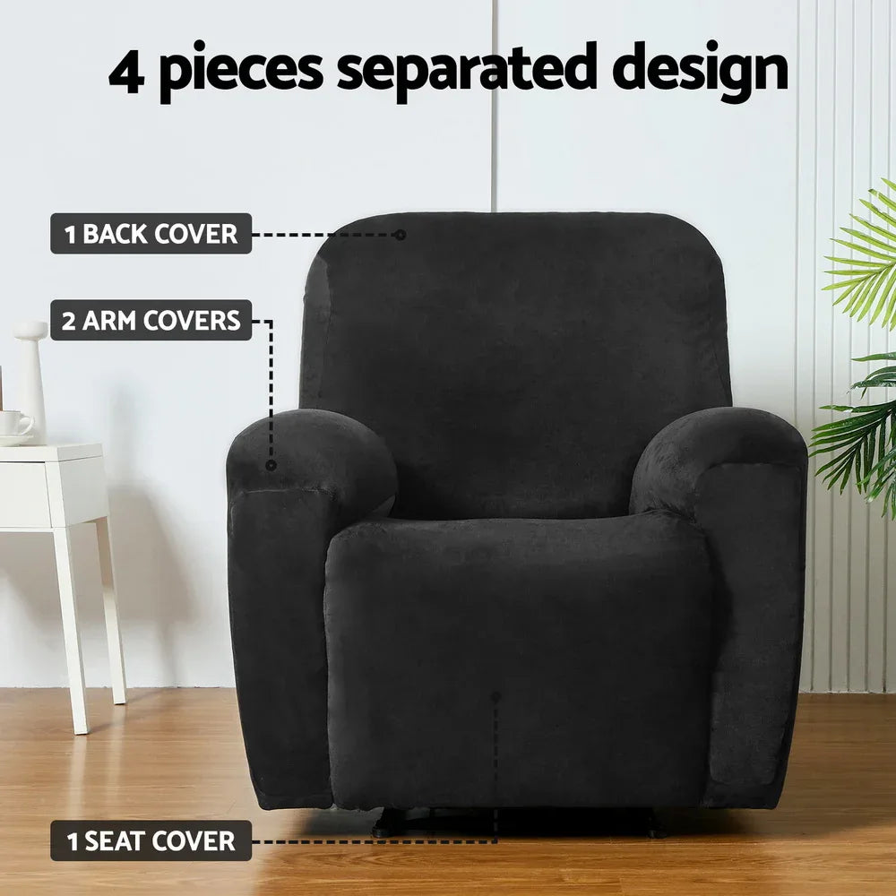 Artiss Recliner Chair Covers 1 Seater Velvet Black - Mekamart Australia