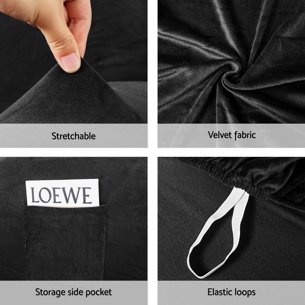 Artiss Recliner Chair Covers 1 Seater Velvet Black - Mekamart Australia