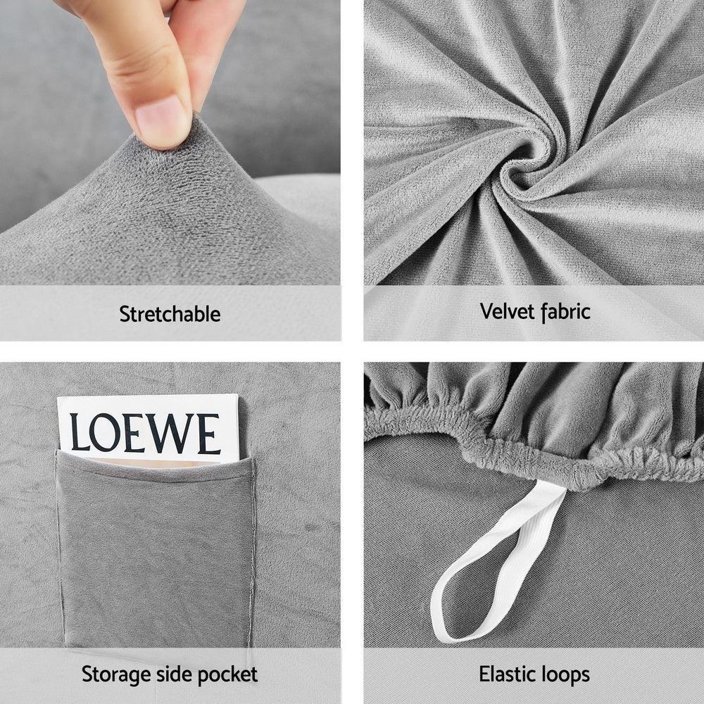 Artiss Recliner Chair Covers 1 Seater Velvet Grey - Mekamart Australia