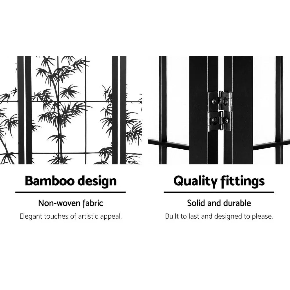 Artiss 4 Panel Room Divider Screen 174x179cm Bamboo Black White - Mekamart Australia