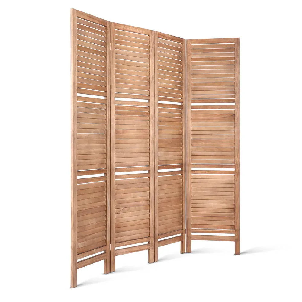 Artiss 4 Panel Room Divider Screen 163x170cm Shelf Oak - Mekamart Australia