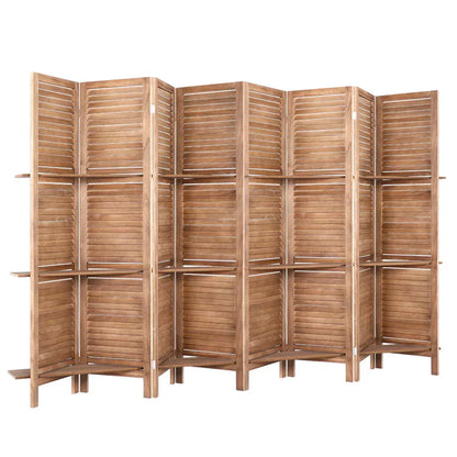 Artiss 8 Panel Room Divider Screen 326x170cm Shelf Oak - Mekamart Australia