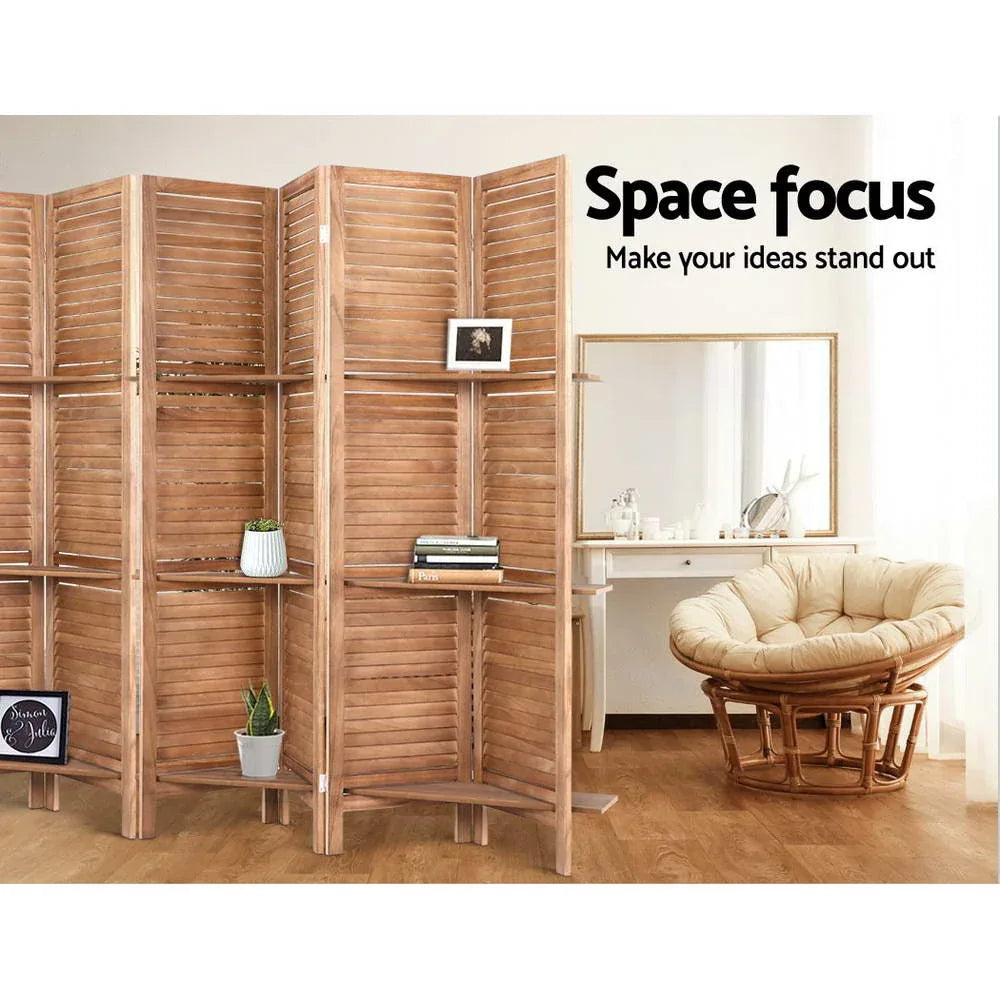 Artiss 8 Panel Room Divider Screen 326x170cm Shelf Oak - Mekamart Australia