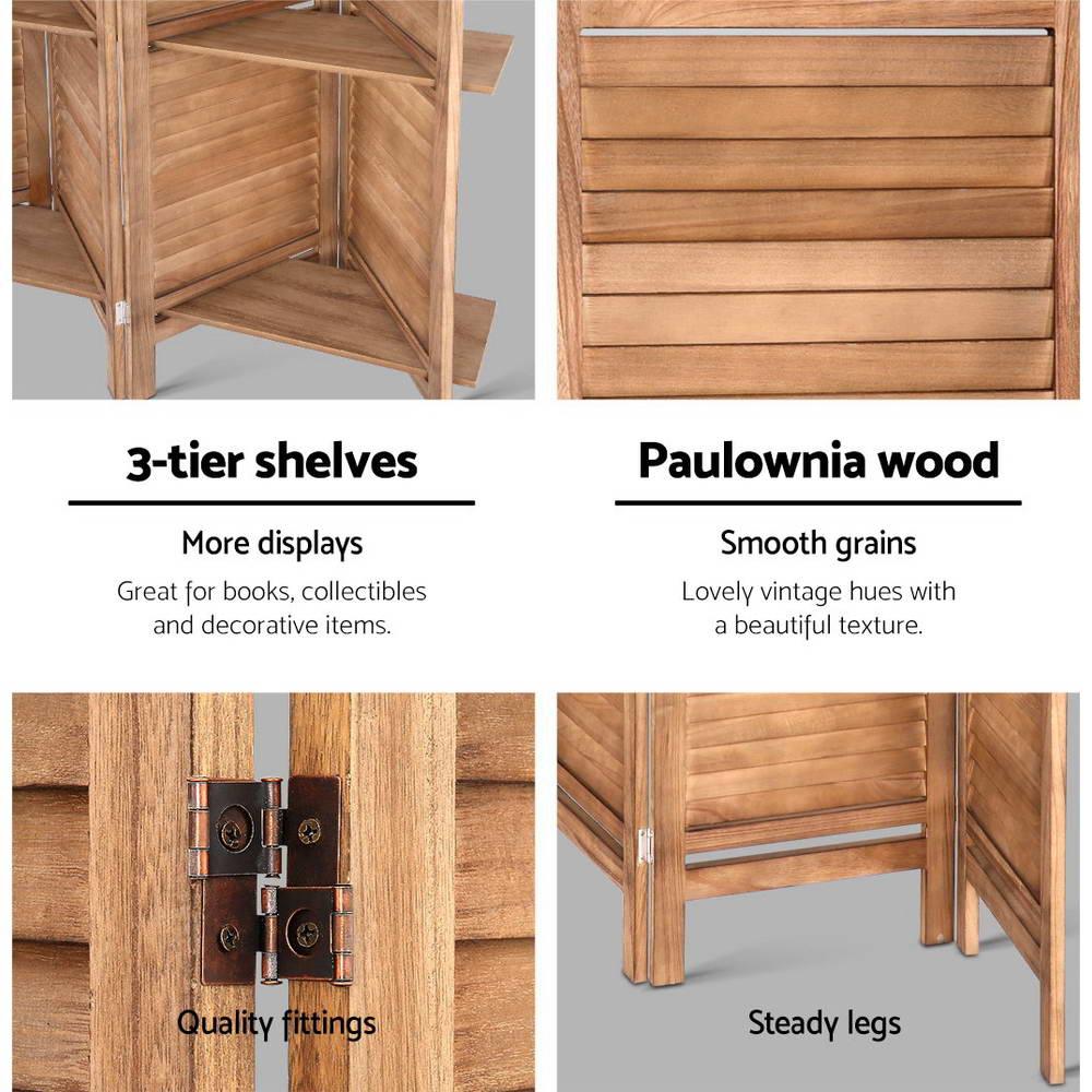 Artiss 8 Panel Room Divider Screen 326x170cm Shelf Oak - Mekamart Australia