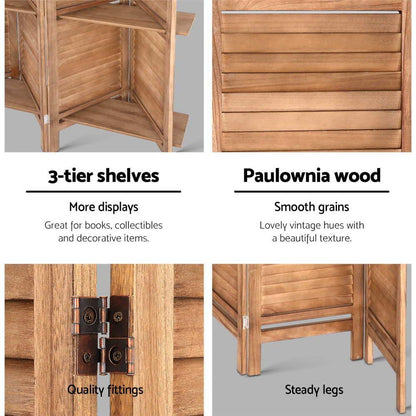 Artiss 8 Panel Room Divider Screen 326x170cm Shelf Oak - Mekamart Australia