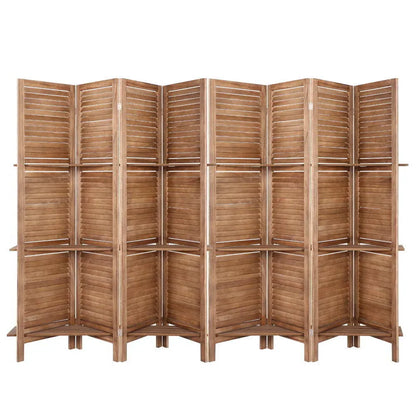 Artiss 8 Panel Room Divider Screen 326x170cm Shelf Oak - Mekamart Australia