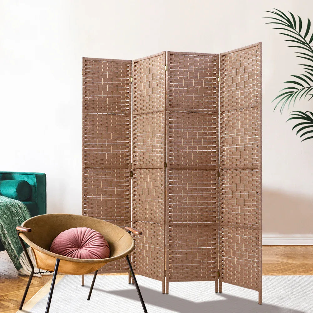 Artiss 4 Panel Room Divider Screen 163x170cm Woven Natural - Mekamart Australia