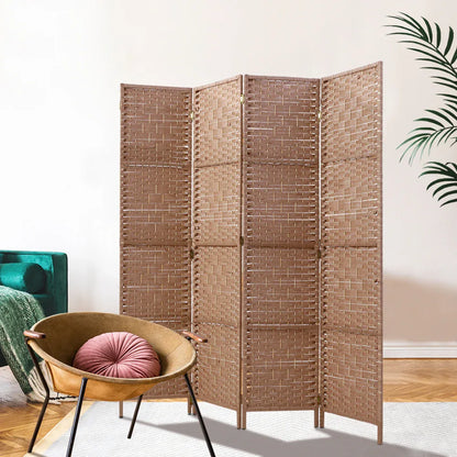 Artiss 4 Panel Room Divider Screen 163x170cm Woven Natural - Mekamart Australia