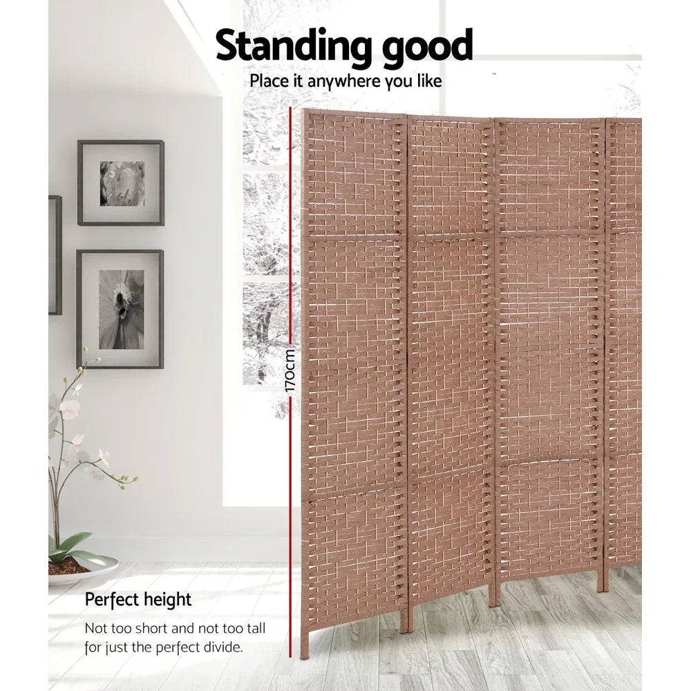 Artiss 4 Panel Room Divider Screen 163x170cm Woven Natural - Mekamart Australia