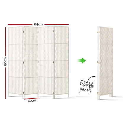 Artiss 4 Panel Room Divider Screen 163x170cm Woven White - Mekamart Australia