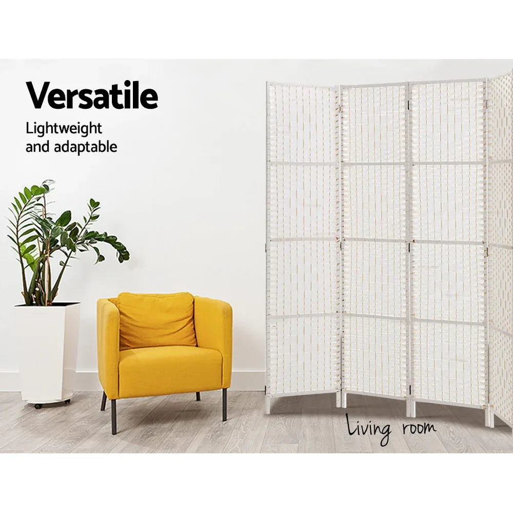 Artiss 4 Panel Room Divider Screen 163x170cm Woven White - Mekamart Australia