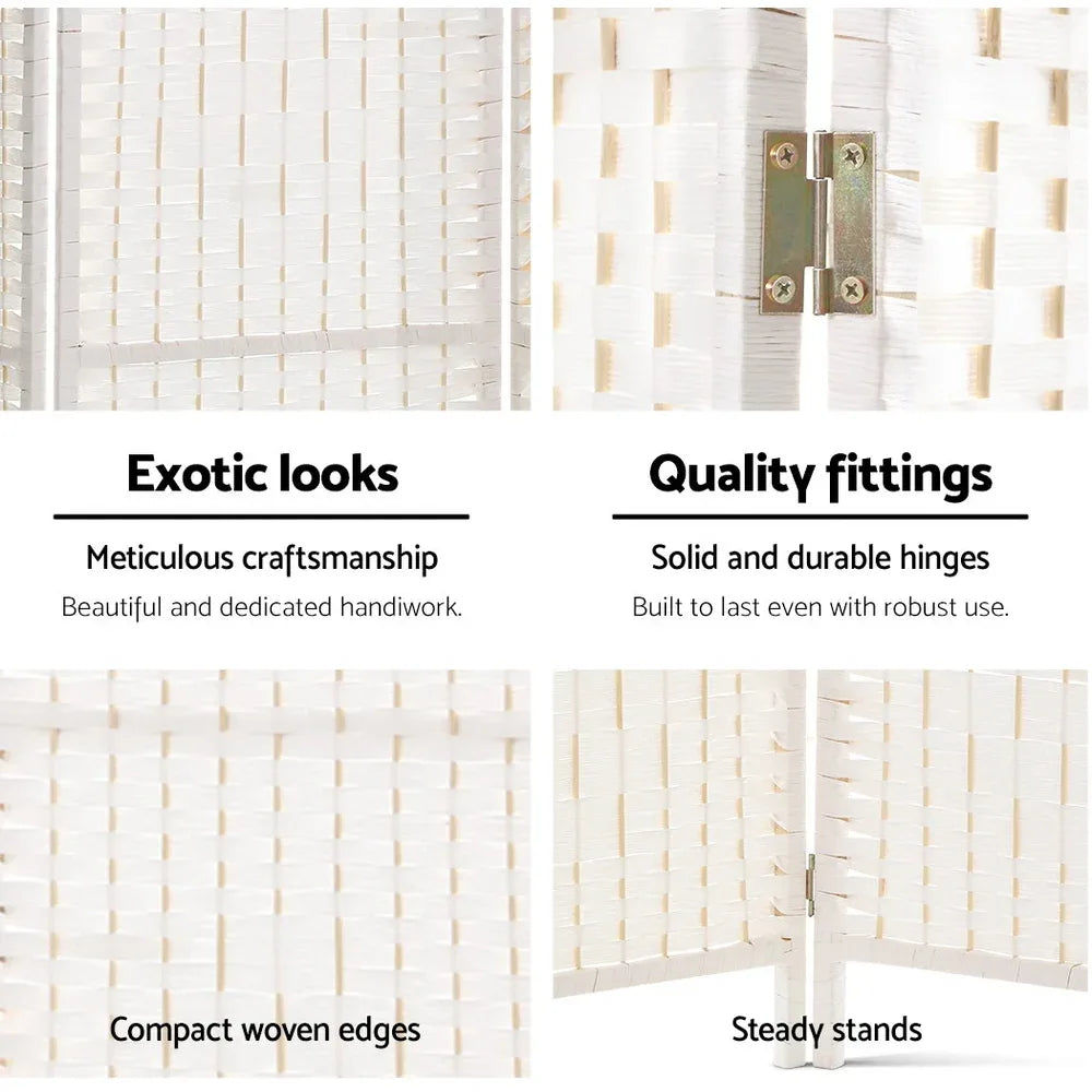 Artiss 4 Panel Room Divider Screen 163x170cm Woven White - Mekamart Australia