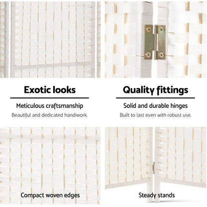 Artiss 4 Panel Room Divider Screen 163x170cm Woven White - Mekamart Australia