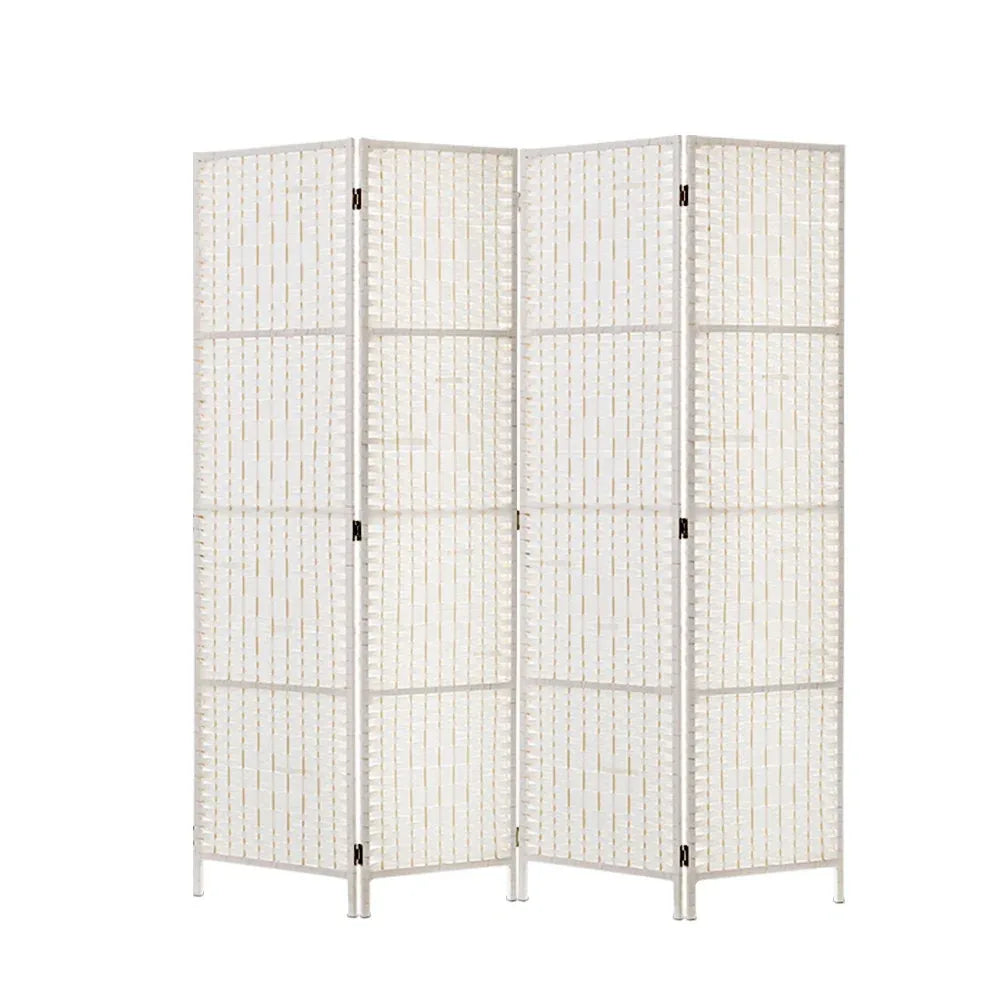 Artiss 4 Panel Room Divider Screen 163x170cm Woven White - Mekamart Australia