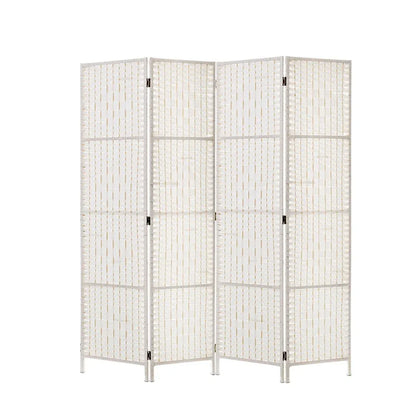 Artiss 4 Panel Room Divider Screen 163x170cm Woven White - Mekamart Australia