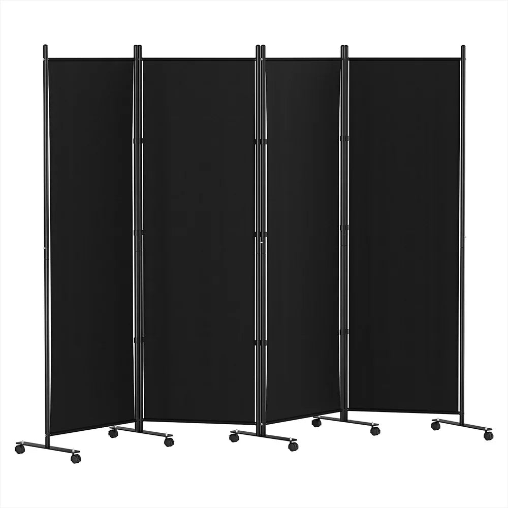 Artiss 4 Panel Room Divider Screen 217cm Wheel Fabric Black - Mekamart Australia