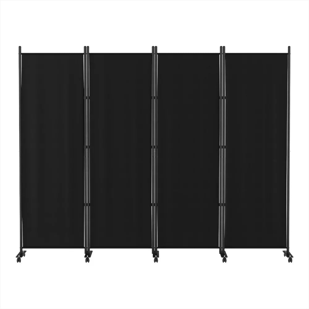 Artiss 4 Panel Room Divider Screen 217cm Wheel Fabric Black - Mekamart Australia