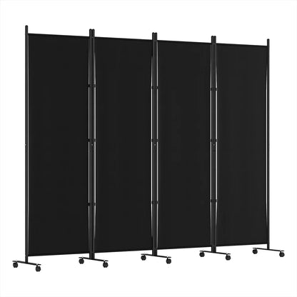 Artiss 4 Panel Room Divider Screen 217cm Wheel Fabric Black - Mekamart Australia