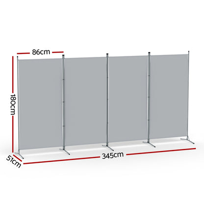 Artiss 4 Panel Room Divider Screen 345x180cm Fabric Grey