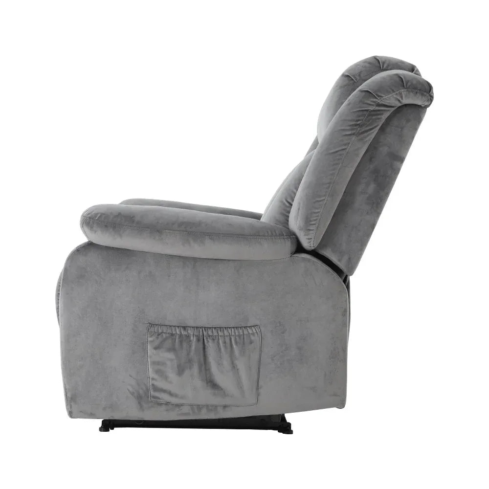 Artiss Recliner Chair Electric Massage Chair Velvet Lounge Sofa Heated Grey - Mekamart Australia