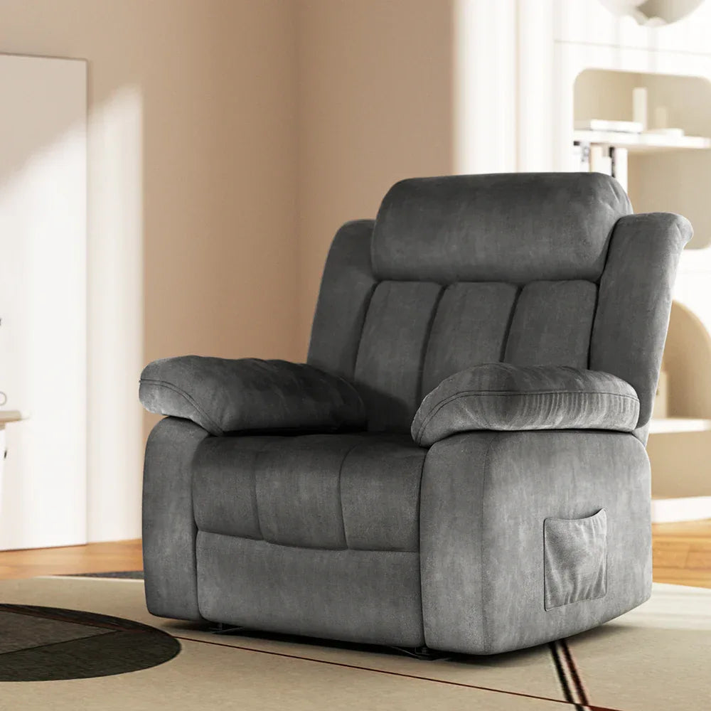 Artiss Recliner Chair Electric Massage Chair Velvet Lounge Sofa Heated Grey - Mekamart Australia
