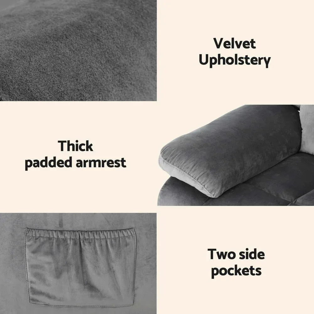 Artiss Recliner Chair Electric Massage Chair Velvet Lounge Sofa Heated Grey - Mekamart Australia