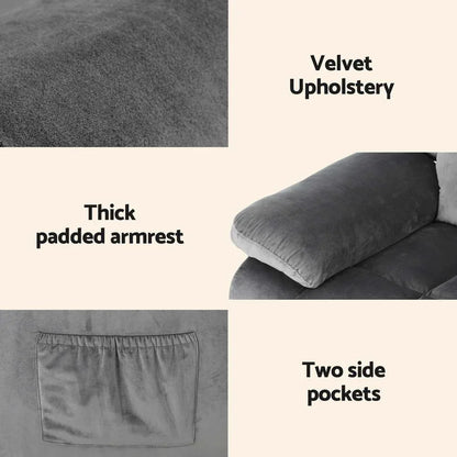 Artiss Recliner Chair Electric Massage Chair Velvet Lounge Sofa Heated Grey - Mekamart Australia