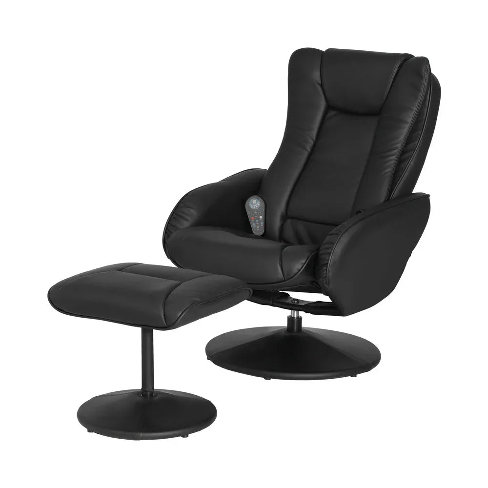 Artiss Recliner Chair Ottoman Heated Massage Black - Mekamart Australia